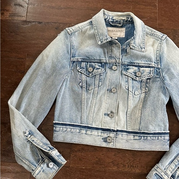 ALLSAINTS Hay Distressed Denim Jacket Blue Small EUC - Picture 5 of 15